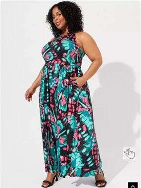 Torrid Floral High Neck Halter Maxi Dress A-Line Stretch - Size 2